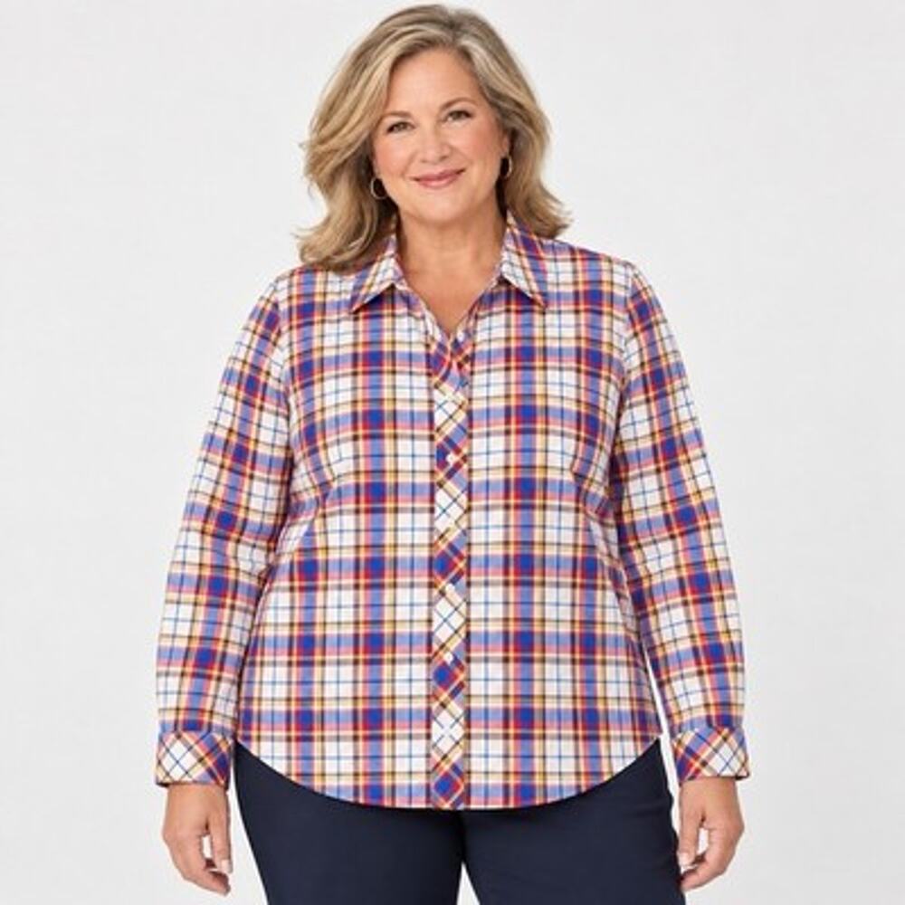 Talbots Plus 2X Button up Shirt Multicolor Plaid 100% Cotton Long Sleeve NWT